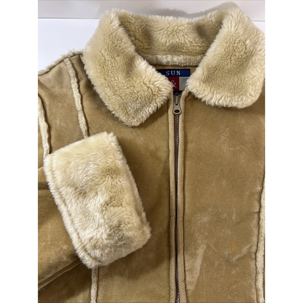 Sun & Moon Faux Suede + Shearling Tan Jacket Coat Size L Large